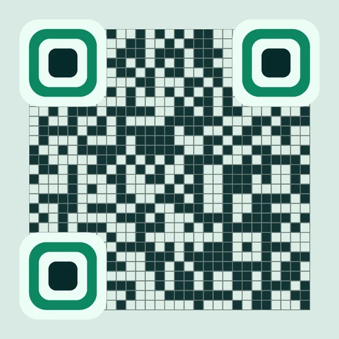 Teal styled QR code with rounded modules. A real, scannable example